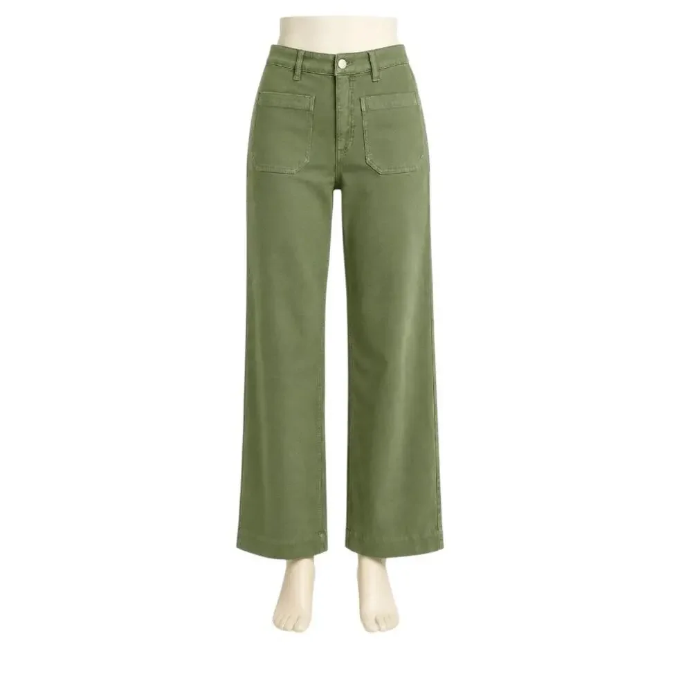 Quince French Terry Wide Leg Pants Size 6 Faded Cargo Green